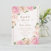 Elegante Rose Goldene Aquarellblütendusche Einladung (Stehend Vorderseite)