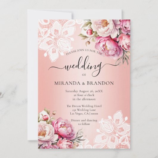 Elegante Rose Goldene Flora Hochzeit Einladung (Vorderseite)