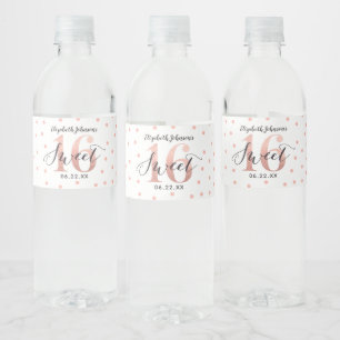 Elegante Rose Goldene Foil Süße 16 Geburtstag Wasserflaschenetikett