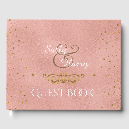 Elegante Rose Goldene Foil Wedding Confetti Dots Gästebuch (Vorderseite)