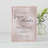 Elegante Rose Goldene Glitzer Hochzeit Einladung (Stehend Vorderseite)