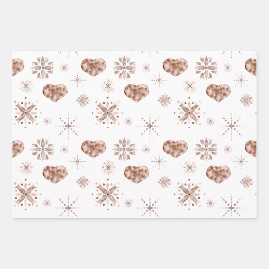 Elegante Rose Goldene Herzen & Blume auf Weiß Geschenkpapier Set (Vorderseite)