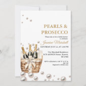 Elegante Rose Goldene Perlen & Prosecco Brautparty Einladung (Vorderseite)
