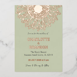 Elegante Rose Goldene Sonnenblume Hochzeit Folieneinladung