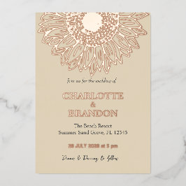 Elegante Rose Goldene Sonnenblume Hochzeit Folieneinladung