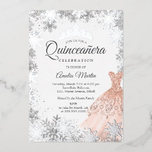 Elegante Rose Goldene Winter Schneeflocke Quincean Folieneinladung