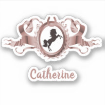 Elegante Rose Goldenes Horse Ribbon Wappen Name