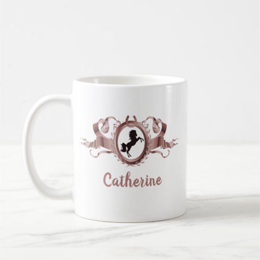 Elegante Rose Goldenes Horse Ribbon Wappen Name Kaffeetasse (Links)