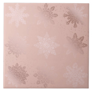Elegante Rose Goldenes Schneeflockenmuster Fliese
