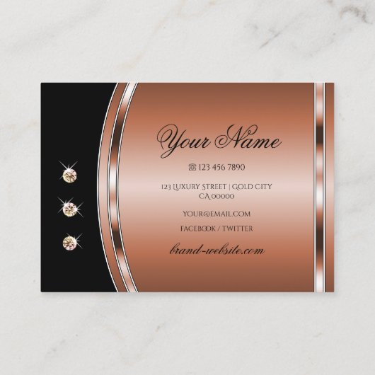 Elegante Rose Goldenes Schwarzes Sparkling Imitate Visitenkarte (Rückseite)