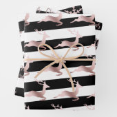 Elegante Rose goldenes Weihnachtsmuster gestreift Geschenkpapier Set (Beispiel)