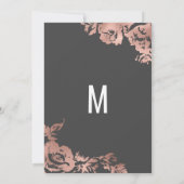Elegante Rose Goldflorale Dunkelgraue Hochzeit Einladung (Rückseite)