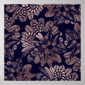Elegante Rose Goldflorale Zeichnungen auf Navy Blu Poster (Vorne)