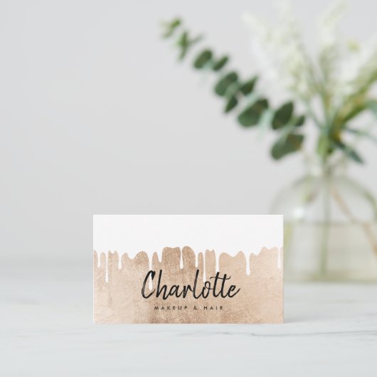 Elegante Rose Goldfolie Tropfen Namensschild-Make- Visitenkarte (Stehend Vorderseite)