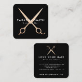 Elegante Rose Goldfolienschere Haarstilistin schwa Quadratische Visitenkarte (Vorne/Hinten)