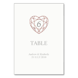 Elegante Rose Goldherzenhochzeit Tischnummer