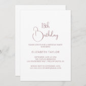Elegante Rose Goldkalligraphie 18. Geburtstag Einladung (Vorne/Hinten)