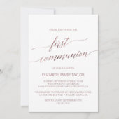 Elegante Rose Goldkalligraphie Erste Kommune Einladung (Vorderseite)