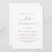 Elegante Rose Goldkalligraphie Erste Kommune Einladung (Vorne/Hinten)