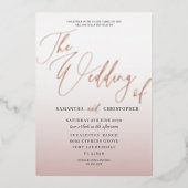 Elegante Rose Goldkalligraphie Folieneinladung (Vorderseite)