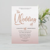 Elegante Rose Goldkalligraphie Folieneinladung (Stehend vorne)