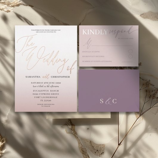 Elegante Rose Goldkalligraphie Folieneinladung