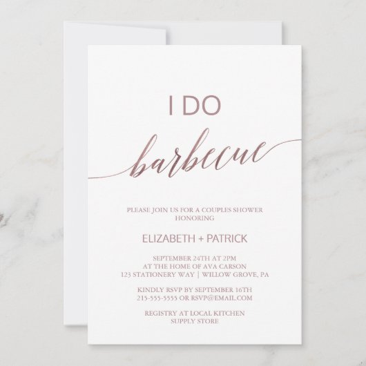 Elegante Rose Goldkalligraphie I Do Barbecue Einladung (Vorderseite)