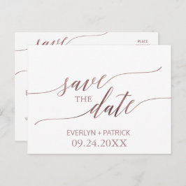 Elegante Rose Goldkalligraphie Save the Date Ankündigungspostkarte
