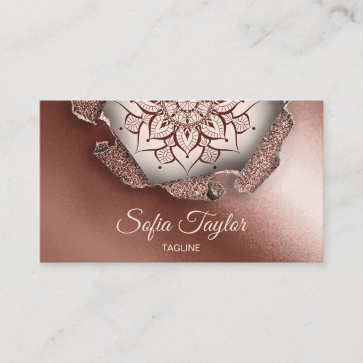 elegante Rose Goldmandala mit Glitzer zerrissenem Visitenkarte (Vorderseite)