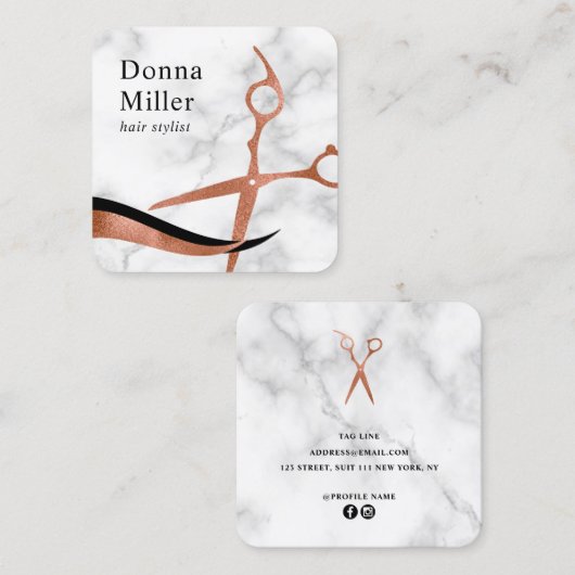 Elegante Rose Goldmarmorschur Quadratische Visitenkarte (Vorne/Hinten)