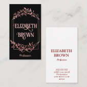 Elegante Rose Goldrahmen Blätter schwarz Visitenkarte (Vorne/Hinten)