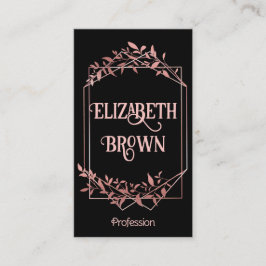 Elegante Rose Goldrahmen Blätter schwarz Visitenkarte