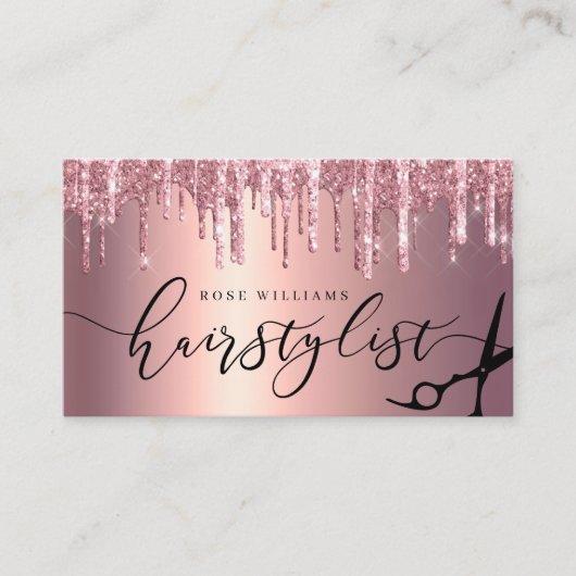Elegante Rose Goldschere Glitzer-Haarstylist squ Visitenkarte (Vorderseite)