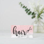 Elegante Rose Goldschere Glitzer Haarstylist Visitenkarte (Stehend Vorderseite)