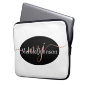 Elegante Rose Goldschrift auf Schwarz Laptopschutzhülle (Vorderseite Links)