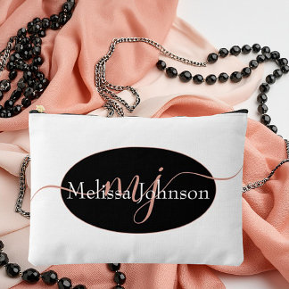 Elegante Rose Goldschrift auf Schwarz Zubehörtasche