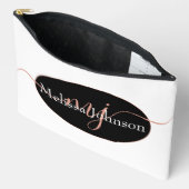 Elegante Rose Goldschrift auf Schwarz Zubehörtasche (Offen)