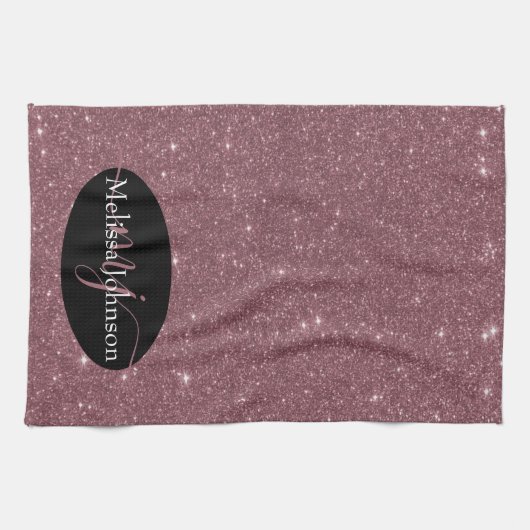 Elegante Rose Goldschrift auf Schwarze Küche bis Geschirrtuch (Horizontal)