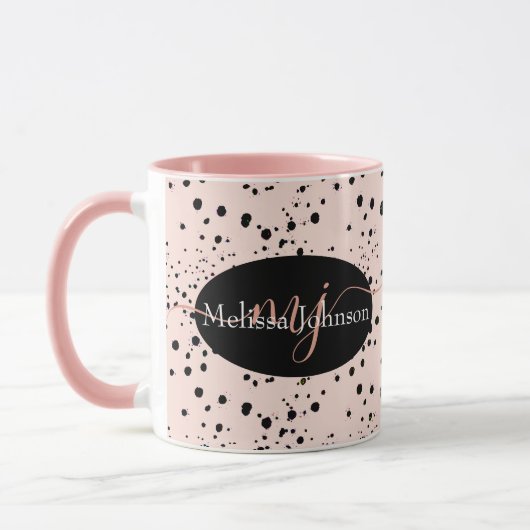 Elegante Rose Goldschrift auf schwarzer Tasse (Links)