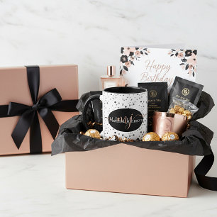 Elegante Rose Goldschrift auf schwarzer Tasse