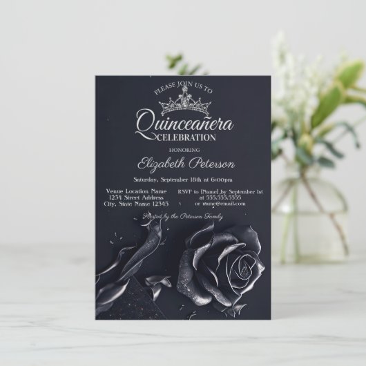 Elegante Rose Gothic Quinceñera Einladung (Stehend Vorderseite)