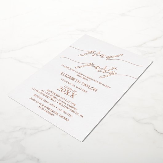 Elegante Rose Graduiertenparty Folieneinladung (Gedreht)