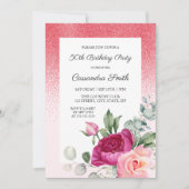 Elegante Rose Grün Blumenrot Glitzer Geburtstag Einladung (Vorderseite)