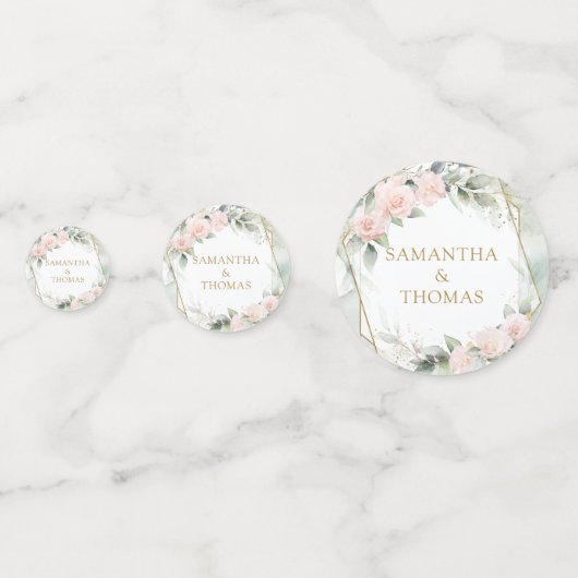 Elegante Rose Grün Gold Glitzern Hochzeit Konfetti (Vorderseiten)