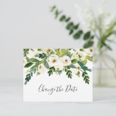 Elegante Rose Grüne Hochzeit ändern das Datum Ankündigungspostkarte (Stehend Vorderseite)