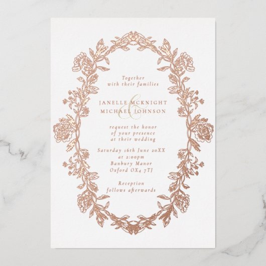 Elegante Rose Hochzeit am Roten Meer Folieneinladung (Vorderseite)