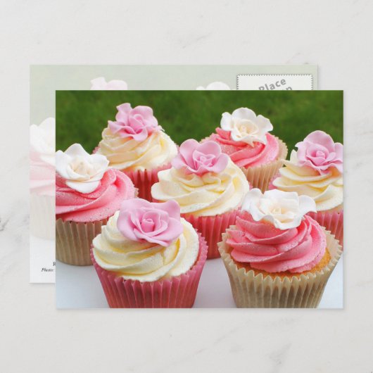 Elegante Rose Hochzeit Cupcakes Postkarte (Vorne/Hinten)
