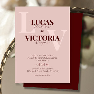 Elegante Rose Hochzeit Gold und Dunkel Wein Einladung