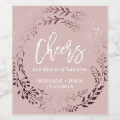 Elegante Rose Hochzeit Gold und Pink "Cheers" Weinetikett (Einzelnes Label)