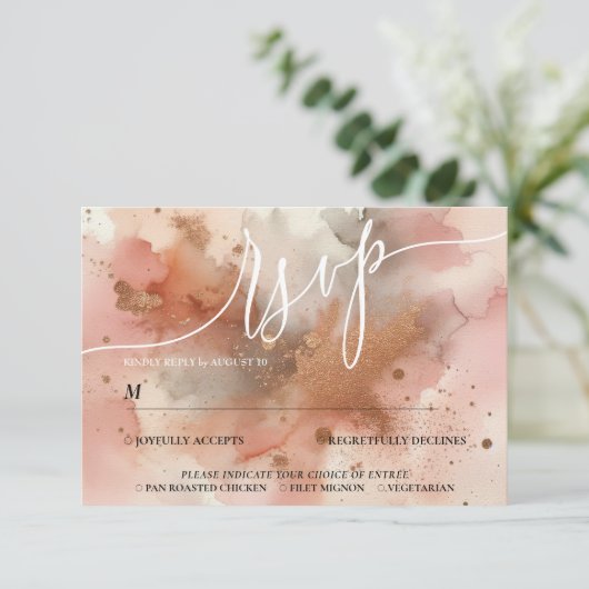 Elegante Rose Hochzeit im Wasser RSVP Karte (Stehend Vorderseite)